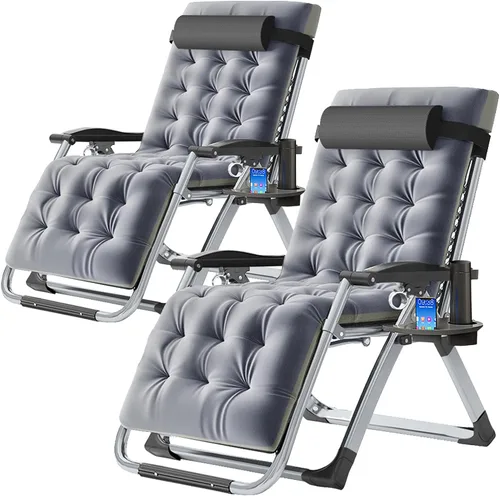 Miniatura 25 de ABORON Silla de gravedad cero mejorada con cojín para reposabrazos, sillas plegables de lona de primera calidad para exteriores, sillas de patio