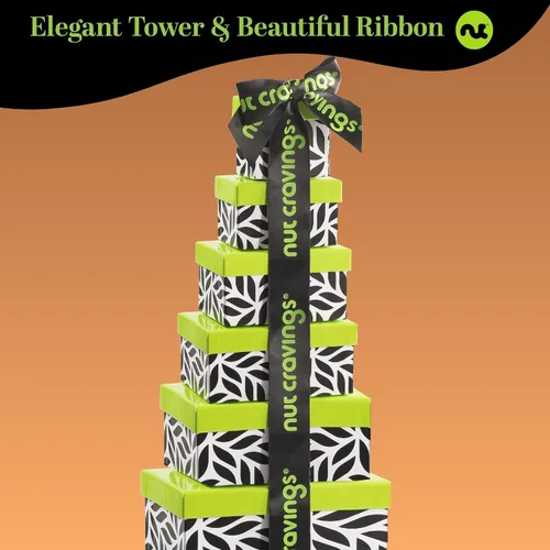 Miniatura 5 de NUT CRAVINGS - Cesta de regalo de frutas secas y nueces mixtas, torre roja + cinta de corazón (12 surtidos), arreglo de alimentos, paquete