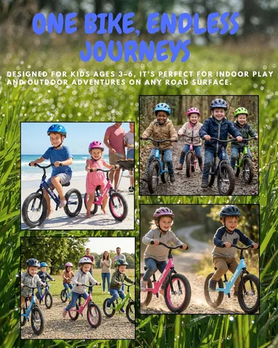 Miniatura 9 de Bicystar Bicicleta de equilibrio de 14 pulgadas para niños de 3 a 6 años, sin pedales, neumáticos de goma neumática, altura ajustable, bicicleta sin