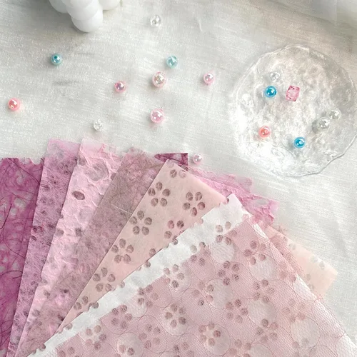 Miniatura 2 de Juego de 30 piezas de papel de recortes texturizado hecho a mano y tela de malla - Hojas A5 únicas para manualidades, mezcla de papel de arroz