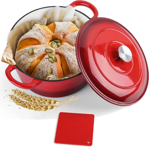 Miniatura 10 de Herogo Horno holandés de hierro fundido esmaltado con tapa, olla holandesa redonda resistente de 3 cuartos de galón con asas dobles para hornear