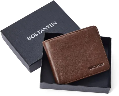 Miniatura 9 de BOSTANTEN Billeteras de piel auténtica para hombre, con bloqueo RFID y 2 ventanas de identificación