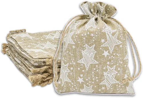 Miniatura 6 de 48 paquetes de 3x4 bolsas de regalo reutilizables de yute y arpillera con cordones (Feliz Navidad, X-Pequeño) - para regalos, favores de fiesta