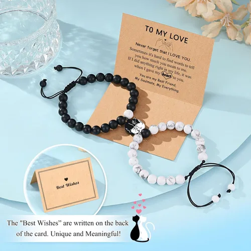 Miniatura 5 de UNGENT THEM Pulseras a juego con diseño de gato lindo para parejas, regalo de Navidad, aniversario, cumpleaños, "I Love You", para mujeres y hombres