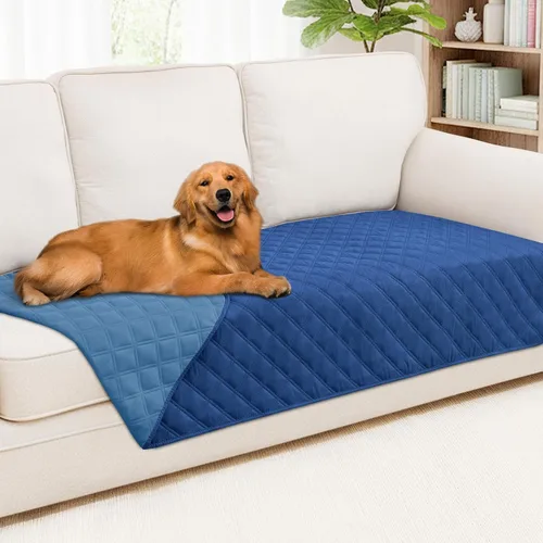 Miniatura 45 de Smiry Funda impermeable para cama de mascota, suave y lavable, para muebles, cama, sofá, reversible, a cuadros (30 x 53 pulgadas, color beige/beige)