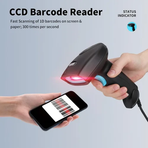Miniatura 4 de Escáner de código de barras USB 1D con cable CCD, lector de código de barras compatible con pantalla, escáneres de código de barras para tienda