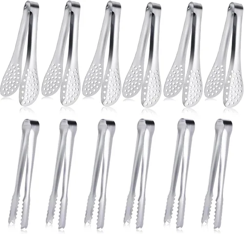 Miniatura 12 de JCREN 12 pinzas para servir, pequeños utensilios de servir para fiestas, catering, pinzas doradas, pinzas de acero inoxidable 304 de grado