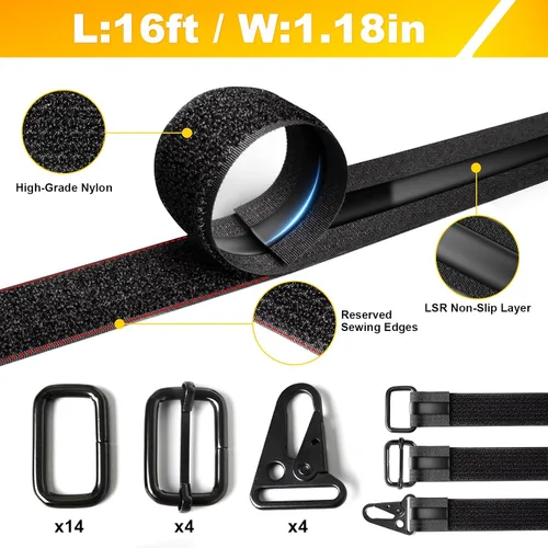 Miniatura 2 de PHIXBEAR Correas antideslizantes resistentes con 22 hebillas de metal, correas de de nailon negro de 1.18 x 16 pies, correas reutilizables
