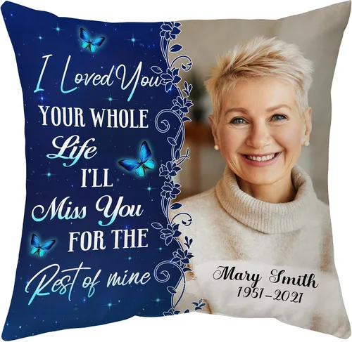 Miniatura 35 de Hyturtle Almohada conmemorativa personalizada de condolencias con inserto de 12 x 12 pulgadas, regalos impresos de doble cara para la pérdida de un