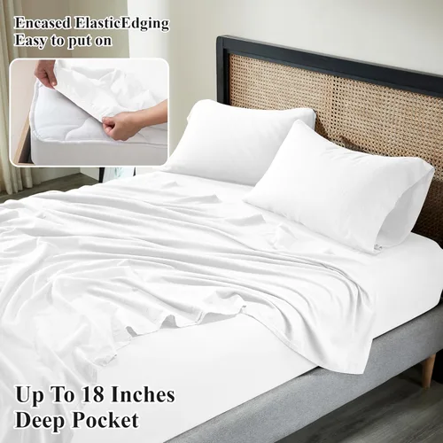 Miniatura 3 de Superior Juego de sábanas de mezcla de lino y algodón, sábanas para decoración del hogar, ropa de cama sólida moderna que incluye 1 sábana bajera