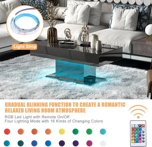 Miniatura 6 de HedoAjim - Mesa de café LED para sala de estar, mesa rectangular central de sala de estar, mesas de café modernas de madera con alto brillo y luces
