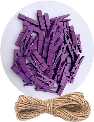 Miniatura 18 de 50 piezas de pequeñas pinzas de madera para fotos con cordel de yute, mini pinzas para ropa para manualidades, decoración, secado de ropa, 50 piezas