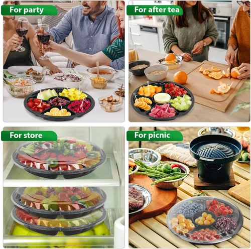 Miniatura 4 de Bandeja de plástico para aperitivos con tapa, resistente, reciclable de 12 pulgadas, bandejas para aperitivos de frutas vegetarianas, recipientes