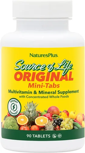 NaturesPlus Source of Life - 90 mini tabletas - Suplemento multivitamínico y mineral - Apoya la energía natural y el bienestar general - Sin gluten,