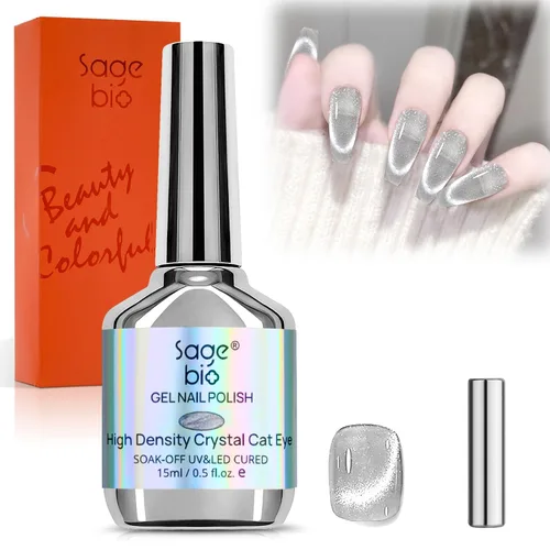 Miniatura 13 de Esmalte de uñas de gel de ojo de gato con barra magnética, 15ml de esmalte de uñas holográfico con purpurina, efecto magnético para manicura DIY
