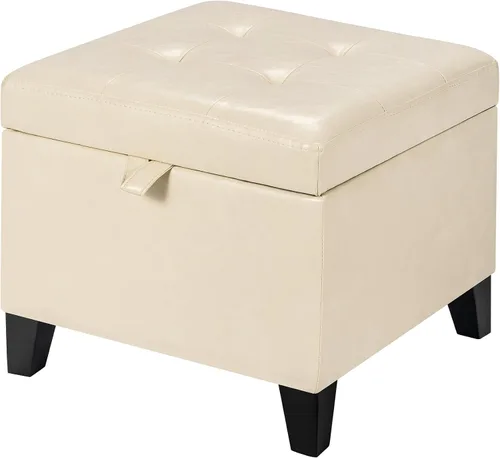 Miniatura 17 de Asense Otomana de Almacenamiento Cuadrada de 17 Pulgadas, Pequeño Reposapiés para Sofá, Reposapiés Tapizado en Tela de Lino Sintético para Entrada