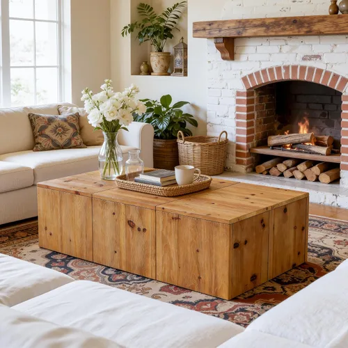 Miniatura 4 de Mesa auxiliar rectangular de madera maciza de 47 pulgadas, mesa central de granja con veta de madera natural, construcción resistente sin tambaleo