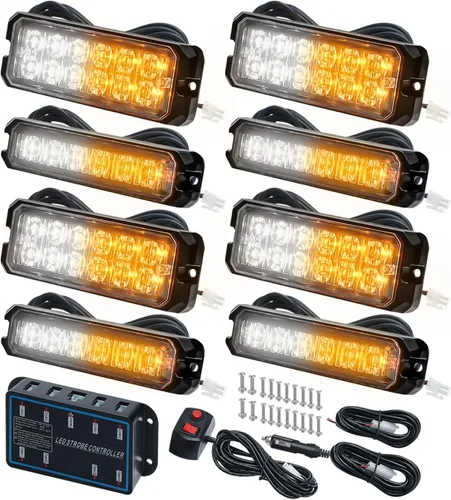 Miniatura 19 de Kit de Luces Estroboscópicas LED con Función de Sincronización - 8 piezas con Controlador, Luz de Rejilla Intermitente de Advertencia de Emergencia