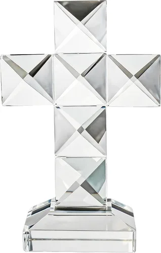Miniatura 8 de QFkris Cruz de Cristal Tradicional Cruz de Pie en Base Cruz Transparente de Vidrio de 12.7 cm de Altura Figura de Mesa Cristiana para Decoración