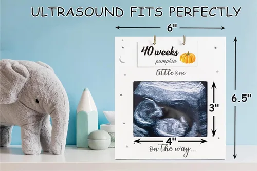 Miniatura 6 de Marco de fotos de ultrasonido – Baby Bump Weekly Fruit and Veggie Pregnancy Tracker, marco de fotos de sonograma, esperando que los padres sean un