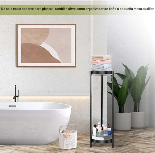 Miniatura 5 de Soporte para Plantas de Interior y Exterior CEFZUM, Soporte de 2 Niveles de 24" de Altura en Negro para Macetas de Flores, Estante de Metal