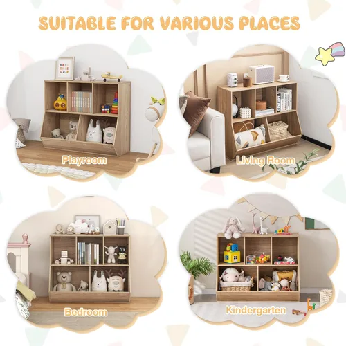 Miniatura 7 de Kids Bookshelf and Toy Organization,5 Cubby Open Wooden Playroom Organization and Storage, Toddler Bookshelf for Kid’s Room Bedroom Nursery
