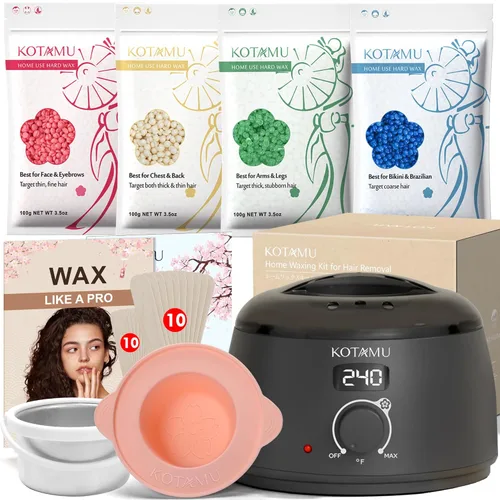 KOTAMU Kit de depilación digital negra para mujeres y hombres, piel sensible, olla de cera dura para cejas, cara, piernas, axilas, depilación suave,
