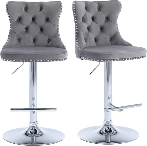 Miniatura 48 de Juego de 2 taburetes de bar giratorios de altura de mostrador, taburetes de bar de isla de cocina color crema, sillas de terciopelo ajustables