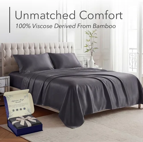 Miniatura 2 de DECOLURE 100% Viscosa derivada de bambú, juego de sábanas tamaño King de 4 piezas, lujosas sábanas naturalmente frescas, juego de cama ultra suave