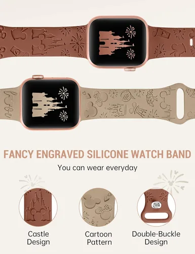 Miniatura 3 de 2 paquetes de correas grabadas con dibujos animados compatibles con Apple Watch de 38/40/41/42/44/45/46/49 mm, correa de silicona suave y linda
