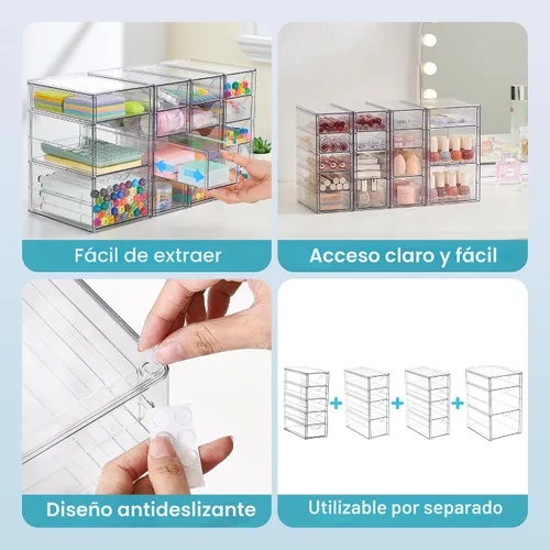 Miniatura 7 de Vtopmart Juego de 4 organizadores de escritorio transparentes, organizador de bolígrafos con 16 cajones, organización de escritorio de acrílico
