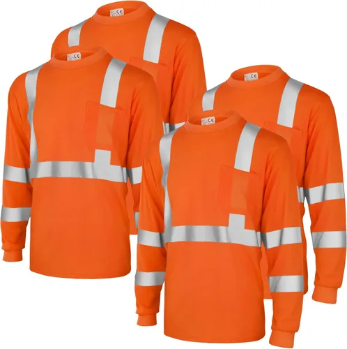 Amylove 4 piezas de camisa de seguridad de manga larga reflectante de alta visibilidad, camisas de trabajo de construcción para hombres y mujeres