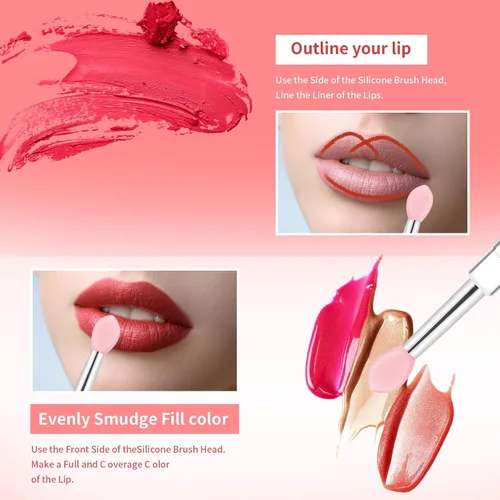 Miniatura 5 de Aplicadores de máscara de labios reutilizables, juego de 6 brochas de silicona para labios y lápiz labial