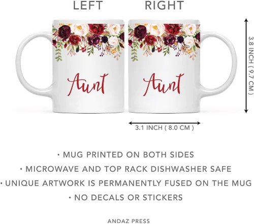 Miniatura 5 de Andaz Press Taza de té de cerámica para el día de la madre, regalo de 9.5 fl oz, otoño, marsala, flores burdeos, rosas, flores, tía, 1 paquete