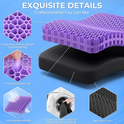 Miniatura 4 de Cojín de asiento de gel TushGuard para sentarse por mucho tiempo, diseño patentado agrandado y engrosado, refrescante y transpirable para silla