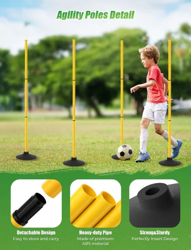 Miniatura 2 de GHB Postes de Agilidad Paquete de 4 de 50" Postes de Entrenamiento de Fútbol Deportivo, Equipo de Entrenamiento de Velocidad Desmontable Accesorios