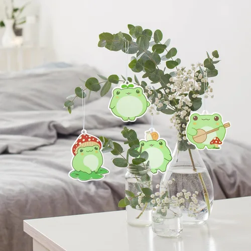 Miniatura 4 de ANGOLIO Summer Frog - Ambientador de coche – Patrón de rana de dibujos animados 4P para niños y niñas, de larga duración, poco perfumado, divertido