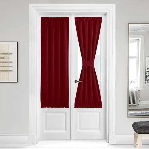 Miniatura 31 de NICETOWN Cortinas opacas unicolor con aislamiento térmico para puerta francesa, granja, oscurecimiento de habitación, puertas y ventanas de Marrón
