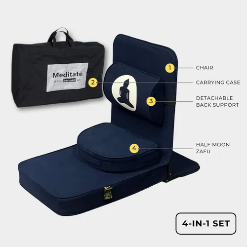 Miniatura 6 de Friends Of Meditation Silla de Buda plegable 4 en 1, asiento de yoga ergonómico con zafu de media luna, soporte lumbar desmontable y funda de Azul