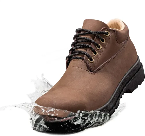 Soletec Zapatos de trabajo industriales de seguridad con punta de acero, cuero nobuck auténtico, antideslizante, plantilla a prueba de balas, para