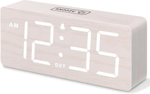 Miniatura 12 de DreamSky Reloj despertador digital de madera para dormitorio, reloj despertador fuerte para personas que duermen mucho con control de volumen