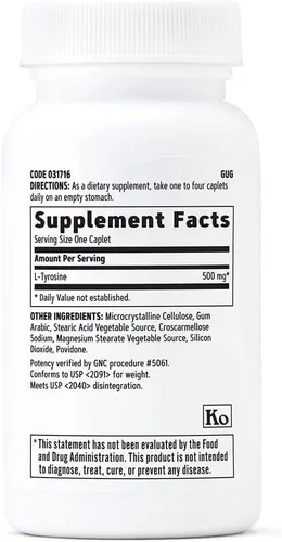 Miniatura 2 de GNC - L-tirosina de 500 mg, favorece la actividad normal y saludable del sistema nervioso