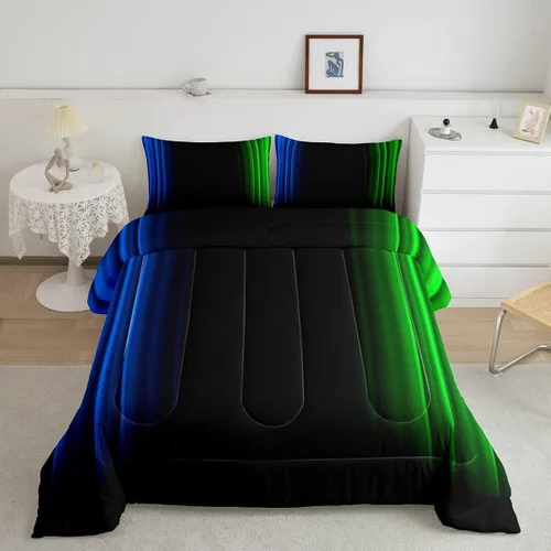 Miniatura 7 de Feelyou Juego de edredón geométrico degradado para adolescentes, tamaño individual, para niños y mujeres, azul, rojo y negro, juego de ropa de cama