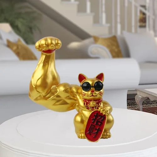 Miniatura 6 de Prettyia Estatua de gato de la suerte, brazo agitador de gato de la suerte, brazo musculoso de mano gigante, decoración de gato agitado, gato