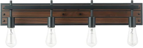 Miniatura 11 de Globe Electric 51854 Kingston - Lámpara de tocador de 3 luces, madera sintética oscura, detalles de metal galvanizado, pantalla de vidrio sembrado