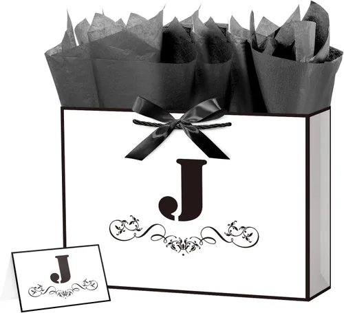 Miniatura 38 de ysmile Bolsa de regalo de letras con papel de seda para hombres, bolsa grande de 12 pulgadas, color blanco y negro, para cumpleaños, aniversario