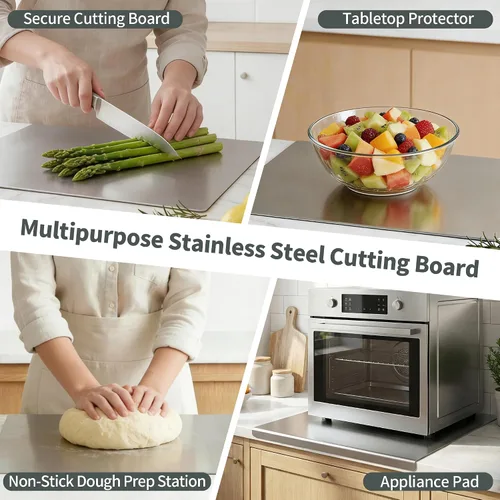 Miniatura 8 de Tabla de cortar de acero inoxidable para cocina, tabla de cortar de metal con mostrador de labios, apta para lavavajillas, tabla de cortar