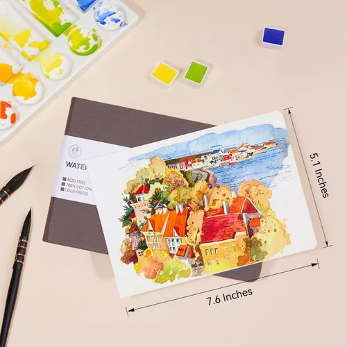 Miniatura 6 de Lightwish Diario de acuarela, 100% algodón, papel de acuarela de prensa en frío, cuaderno de bocetos de 7.6 x 5.3 pulgadas, 20 hojas