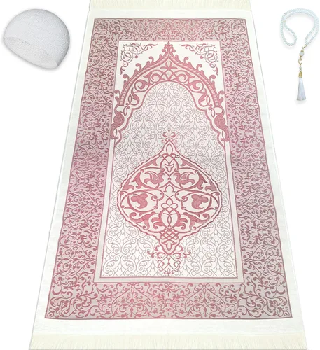 Miniatura 7 de Alfombra de oración musulmana con cuentas de oración, sombrero kufi para hombres y mujeres, 100% transpirable, gorro de calavera negra, tapete