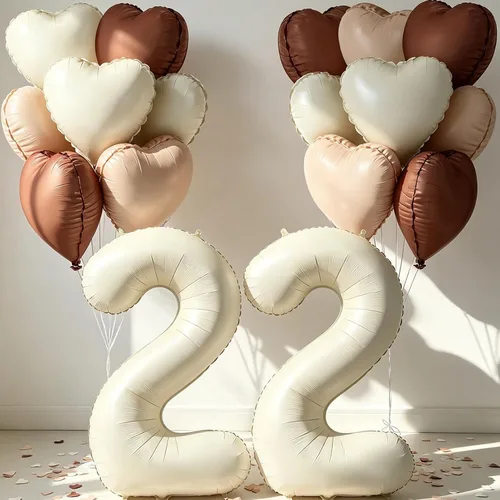 Miniatura 10 de Globos de 40 pulgadas color crema número 10, 17 piezas de globos de helio grandes con globos de corazón neutros crema nude caramelo beige marrón